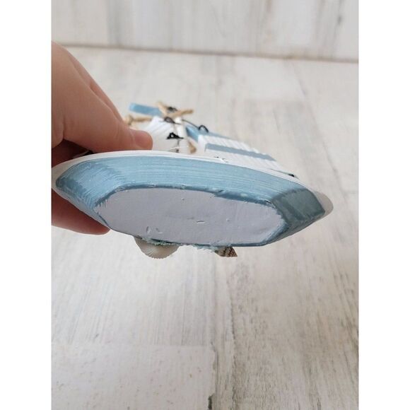 Wooden sail boat blue starfish glitter shell large ornament xmas - Picture 6 of 6